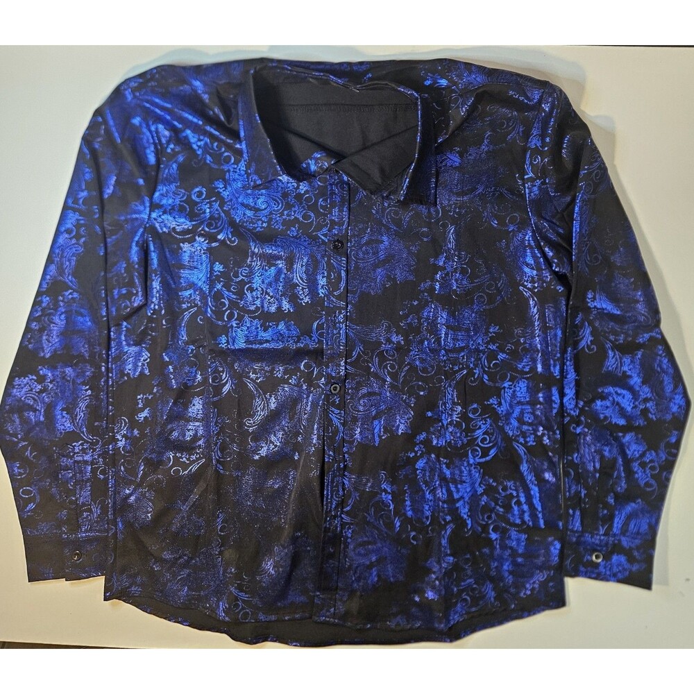Zeroyaa Shirt Casual Button Down  Men Blue Black  Floral Size L